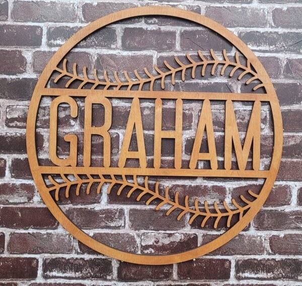 Wooden Baseball Name Sign